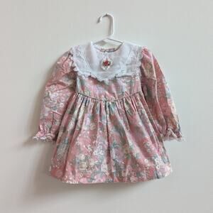 Vtg Peaches N Cream Pink Floral Dress 3T Girly